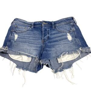Hollister Blue Denim Cut Off Shorts Button Front Boyfriend Distressed size 9/29